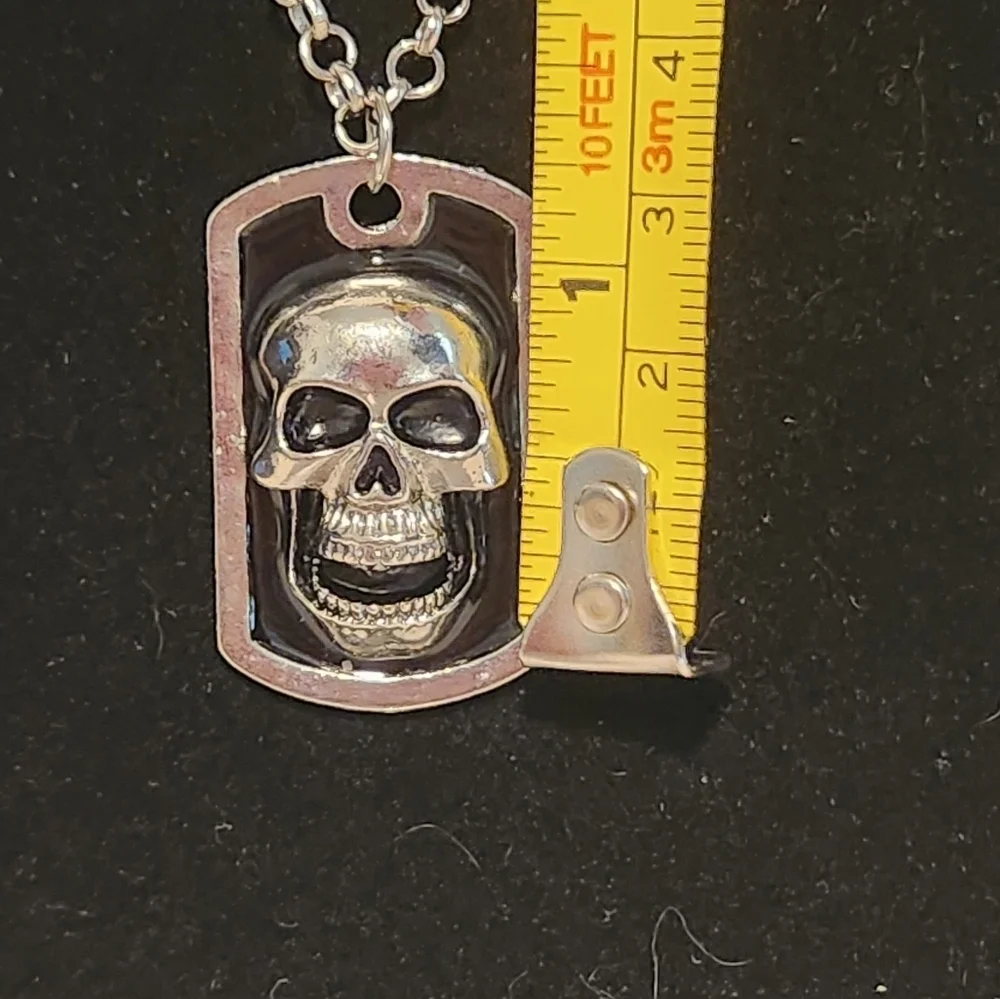 Silvertone Chain Skull Head Necklace